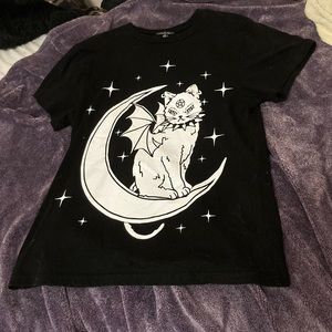 Oversized Dolls Kill demon cat and moon T shirt